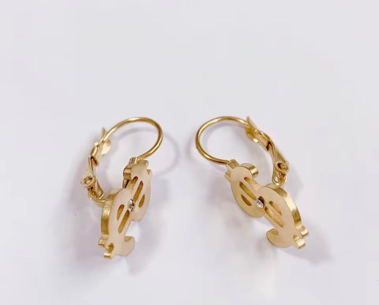 Gold Stainless Steel Dollar Sign Hoop Earrings