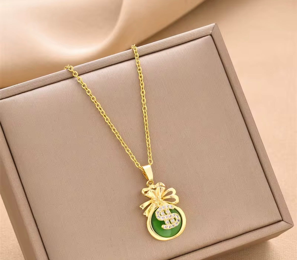 Gold Stainless Steel Money Bag Pendant Necklace