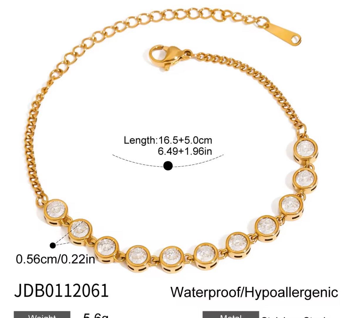 Gold Bezel CZ Tennis Bracelet – Waterproof Hypoallergenic Stainless Steel
