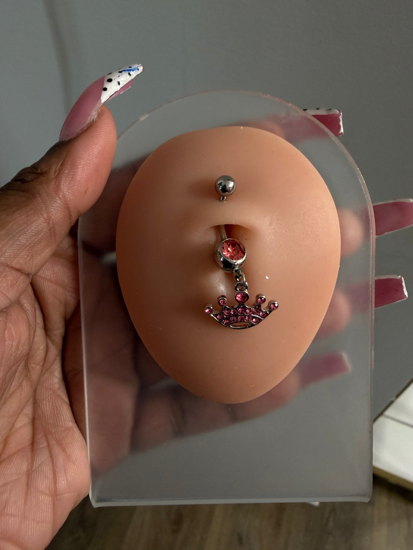Pink Stainless Steel Dangle Belly Ring