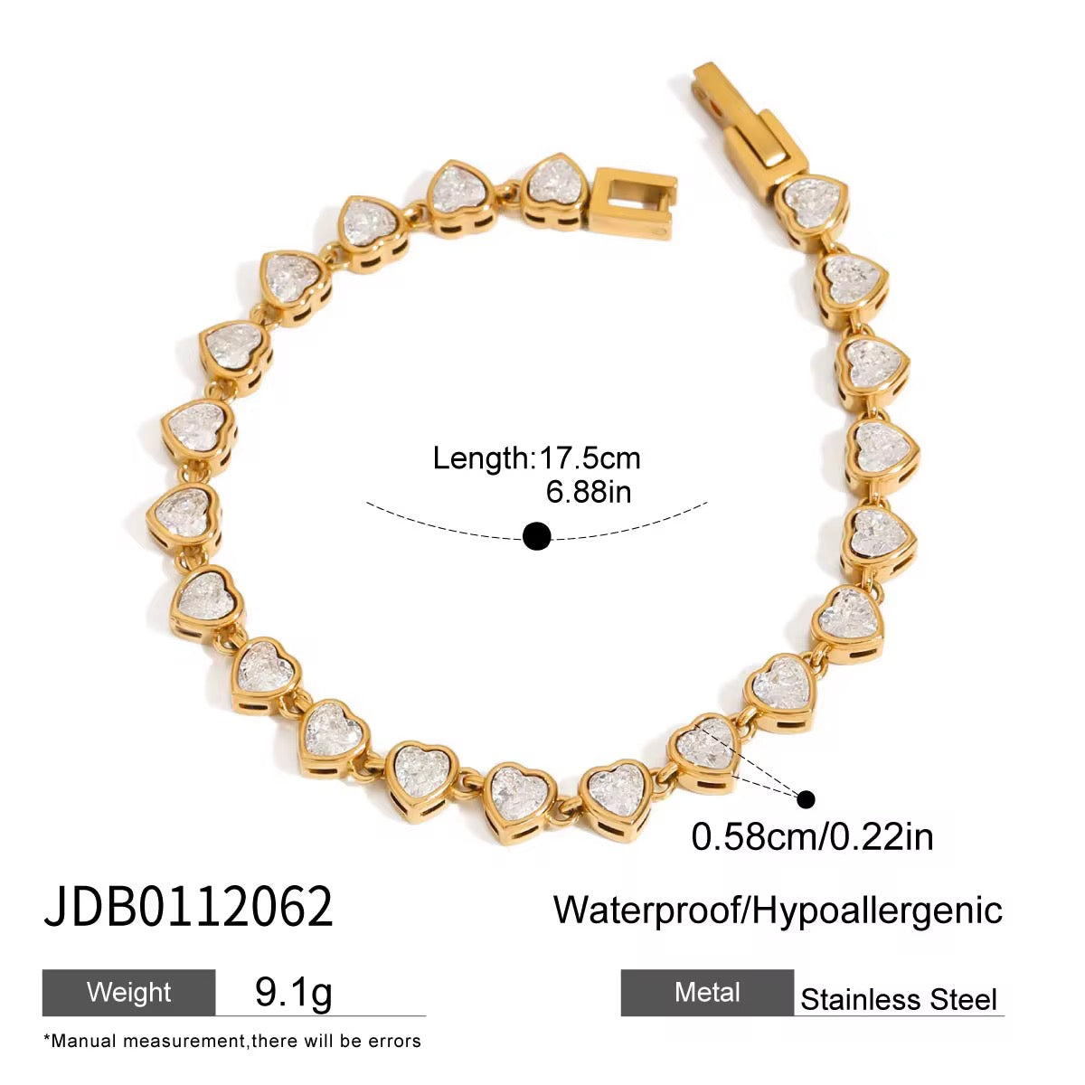 Gold Bezel CZ Tennis Bracelet – Waterproof Hypoallergenic Stainless Steel