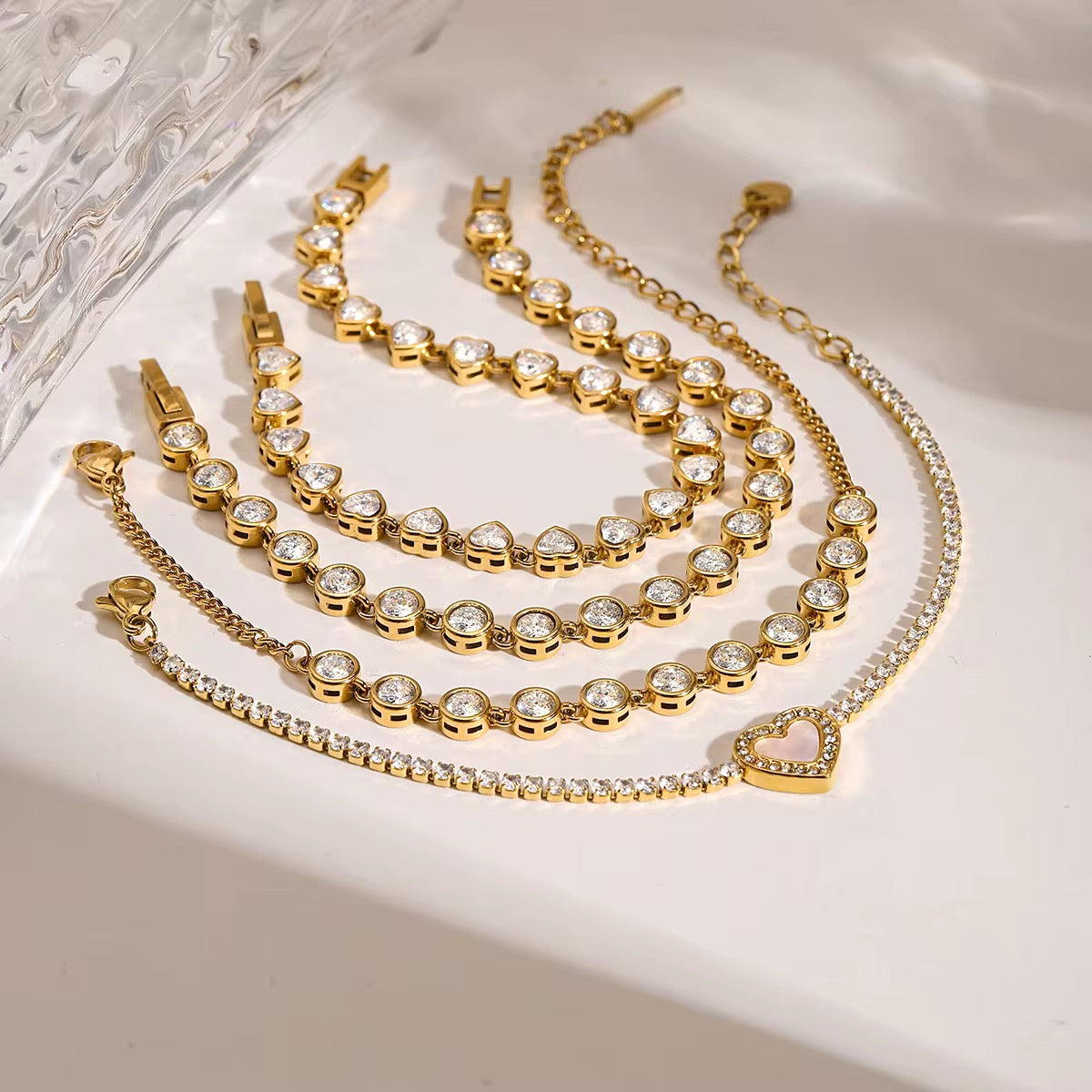 Gold Bezel CZ Tennis Bracelet – Waterproof Hypoallergenic Stainless Steel