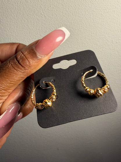 Mini Golden Beaded Hoops
