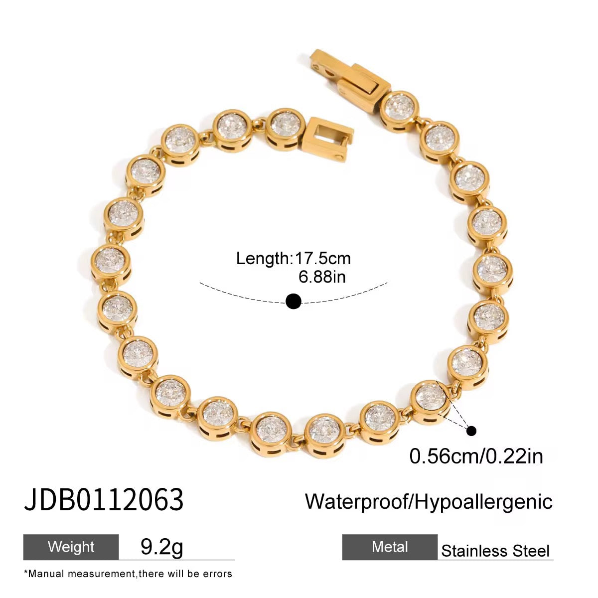 Gold Bezel CZ Tennis Bracelet – Waterproof Hypoallergenic Stainless Steel