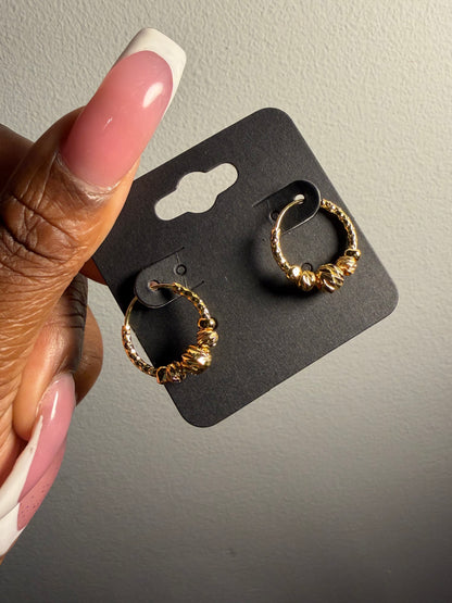 Mini Golden Beaded Hoops