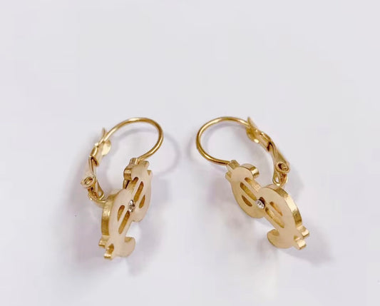 Gold Stainless Steel Dollar Sign Hoop Earrings