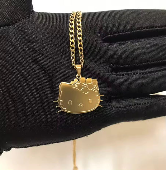 Hello Kitty Inspired Stainless Steel Necklace (Gold Finish)