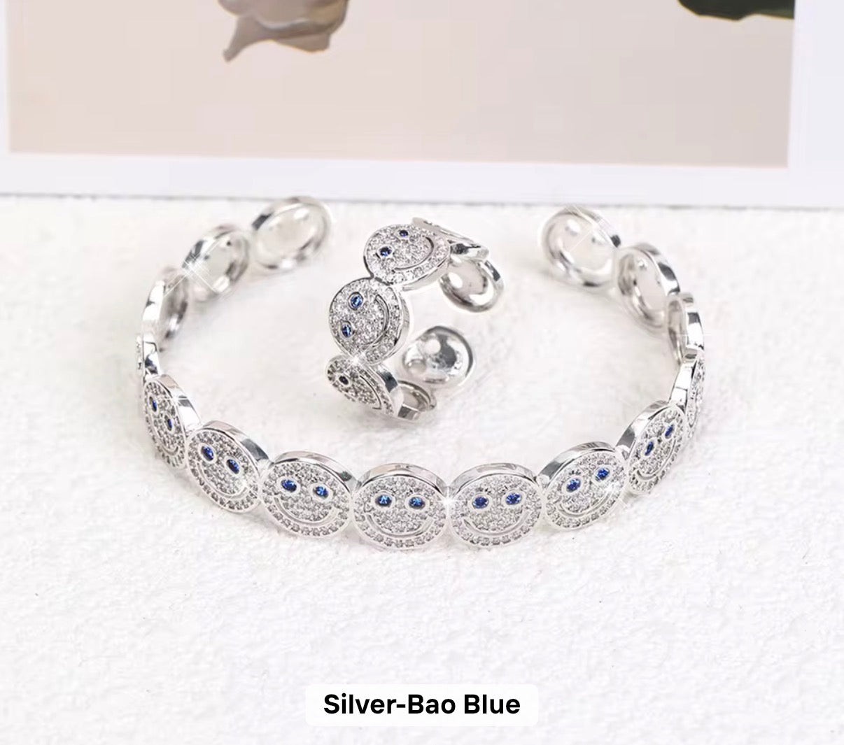Kids Luxury Smiley Face Stainless Steel Ring & Bracelet Set