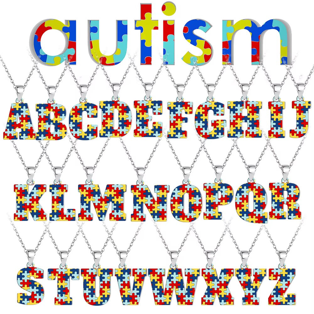 Autism Puzzle inital Necklace