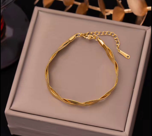 Twisted Gold Snake Chain Bracelet – Stainless Steel Adjustable Bracelet