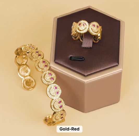 Kids Luxury Smiley Face Stainless Steel Ring & Bracelet Set