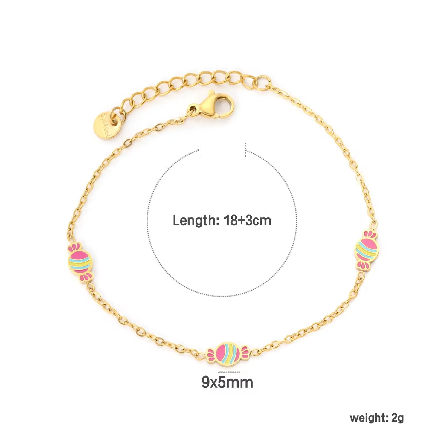 Kids Colorful Candy Charm Bracelet – 18K Gold Plated Stainless Steel