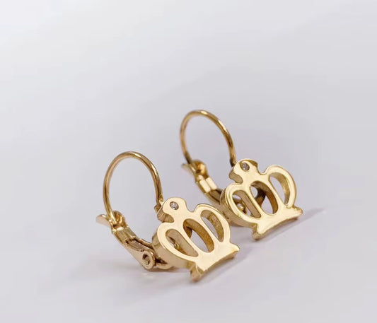 Gold Stainless Steel Crown Hoop Earrings