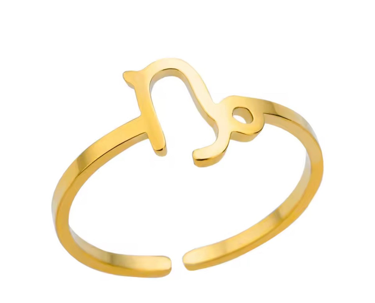 Gold Zodiac Sign Adjustable Ring (Stainless Steel)