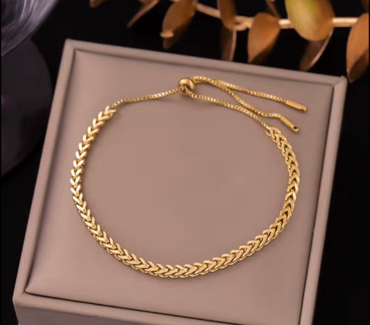 Gold Cuban Link Adjustable Bracelet – Stainless Steel Slider Chain