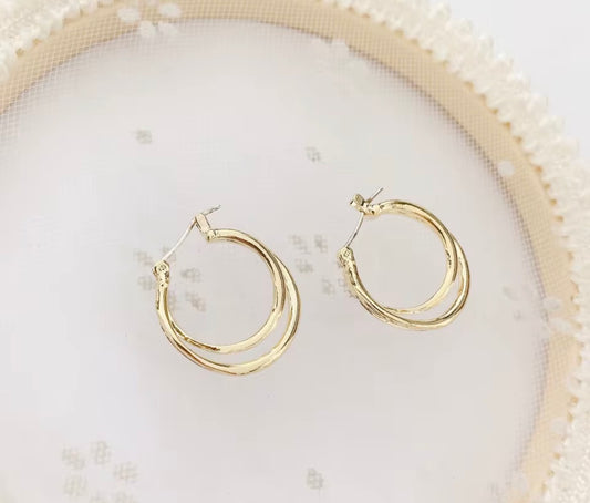 Classic Gold Stainless Steel Double Hoop Earrings