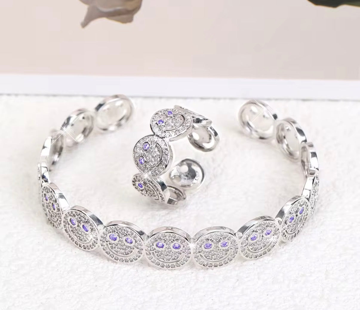Kids Luxury Smiley Face Stainless Steel Ring & Bracelet Set