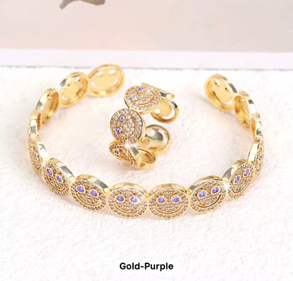 Kids Luxury Smiley Face Stainless Steel Ring & Bracelet Set