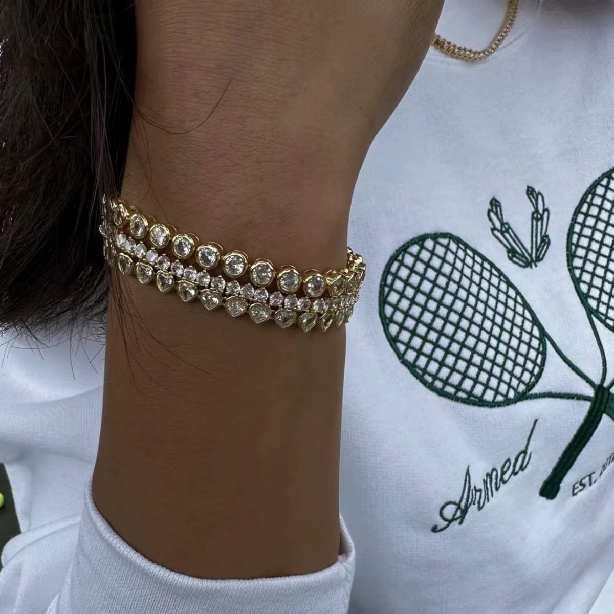 Gold Bezel CZ Tennis Bracelet – Waterproof Hypoallergenic Stainless Steel