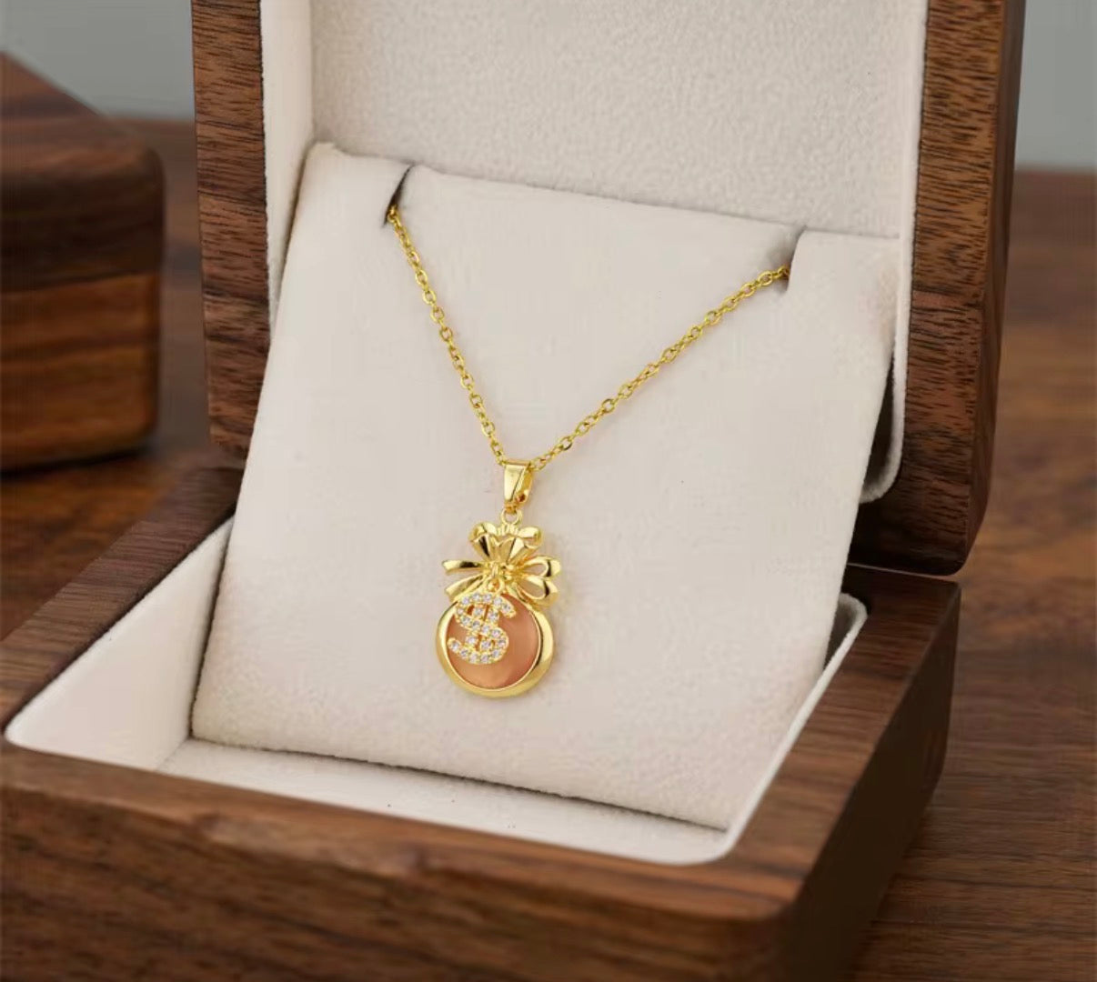 Gold Stainless Steel Money Bag Pendant Necklace