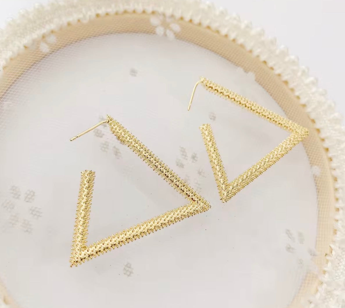 Gold Stainless Steel Triangle Drop Earrings