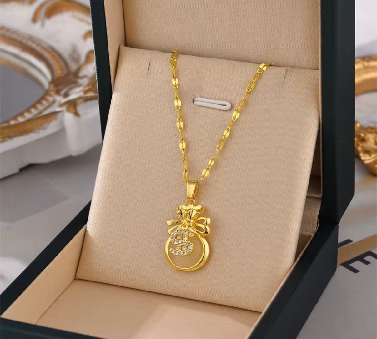 Gold Stainless Steel Money Bag Pendant Necklace