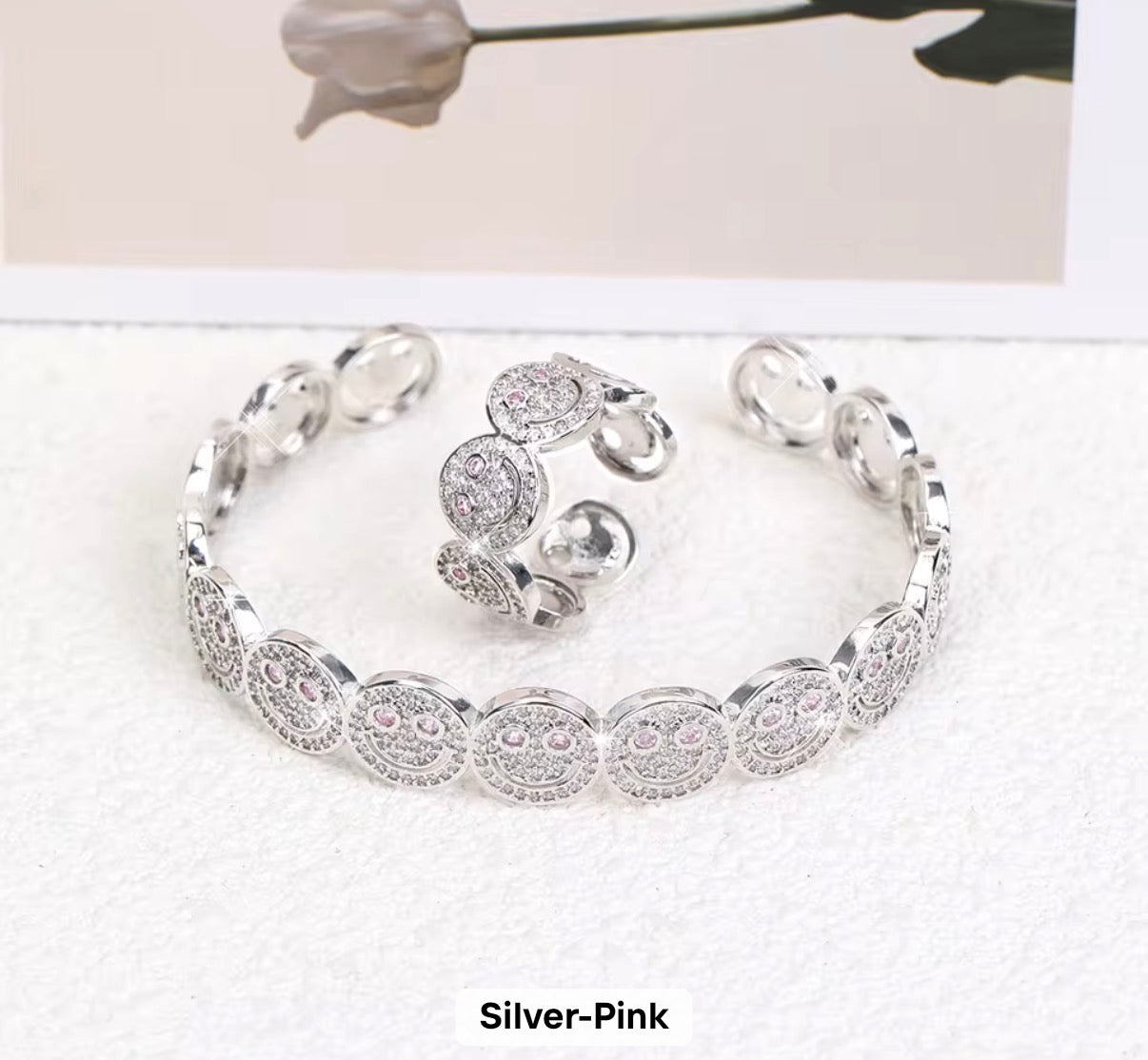 Kids Luxury Smiley Face Stainless Steel Ring & Bracelet Set