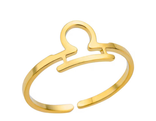 Gold Zodiac Sign Adjustable Ring (Stainless Steel)
