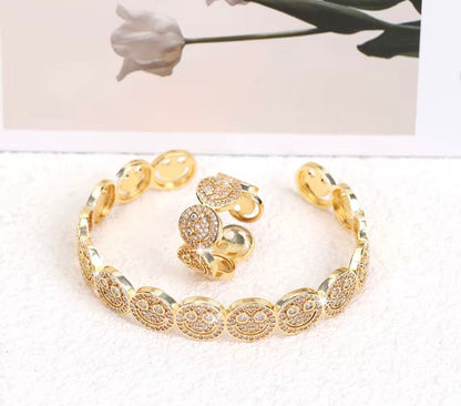 Kids Luxury Smiley Face Stainless Steel Ring & Bracelet Set