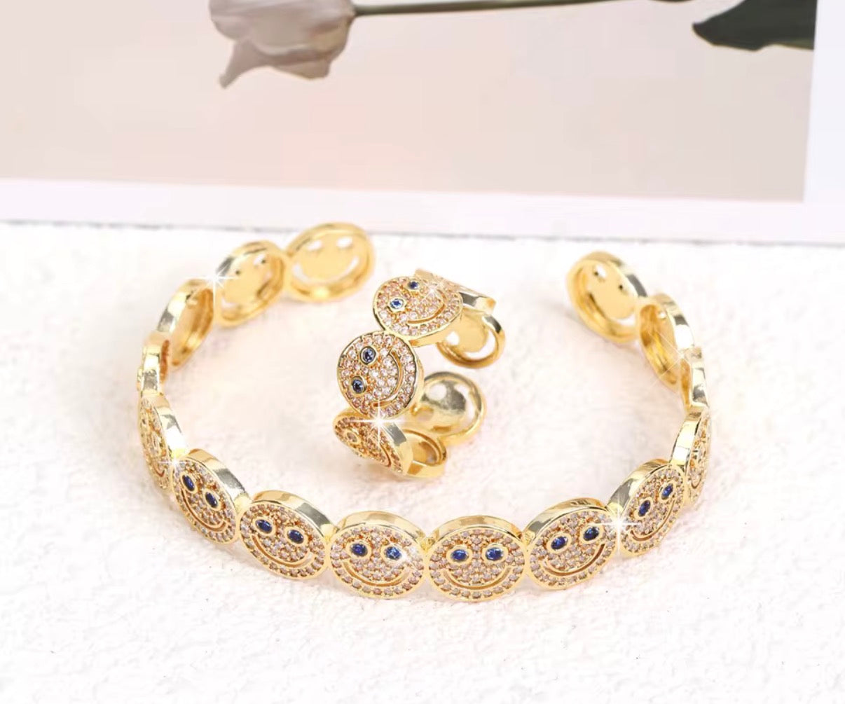 Kids Luxury Smiley Face Stainless Steel Ring & Bracelet Set