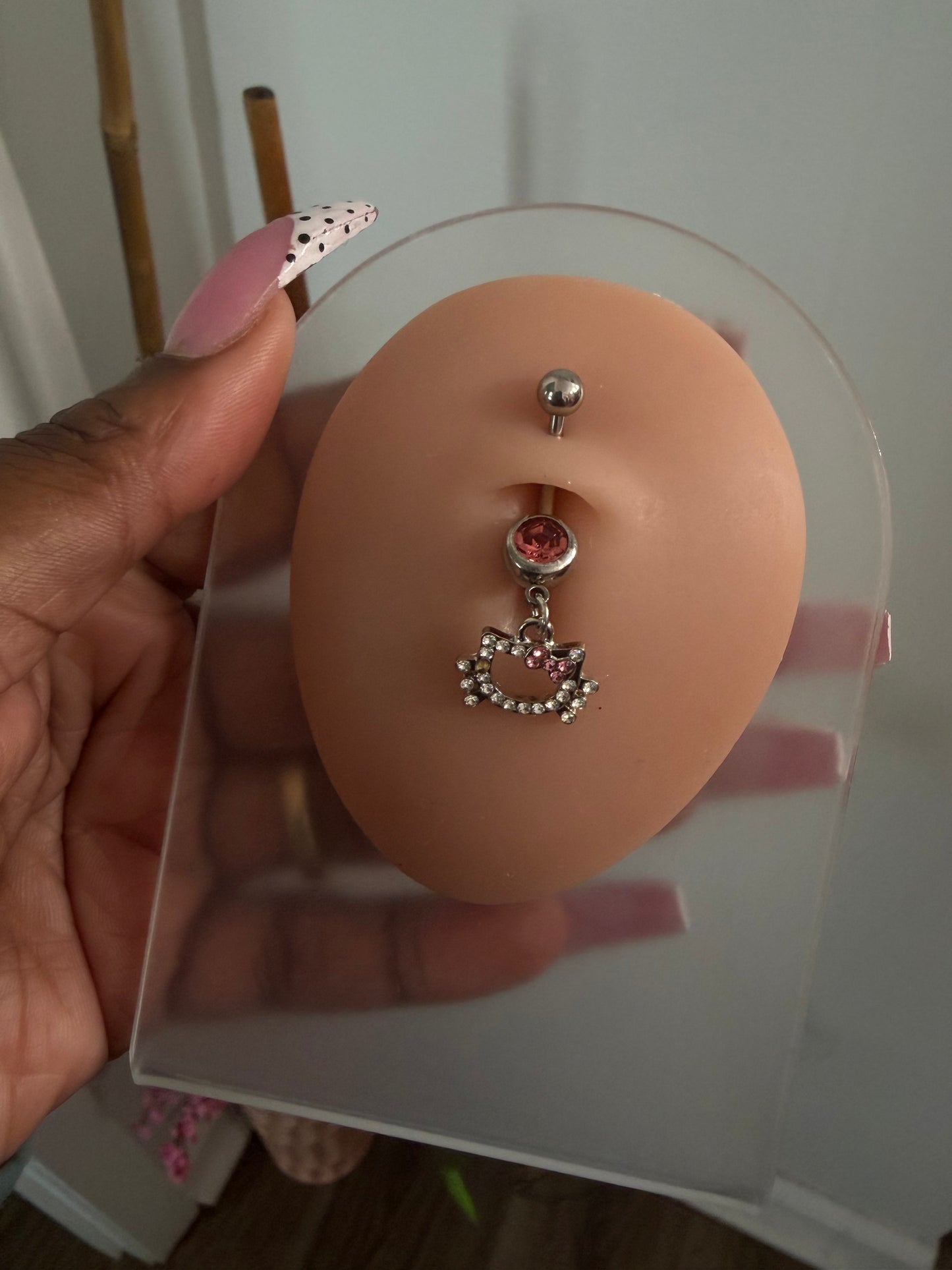 Pink Stainless Steel Dangle Belly Ring
