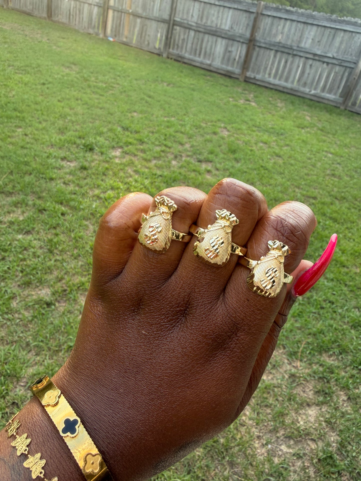 Golden Money Bag Statement Ring