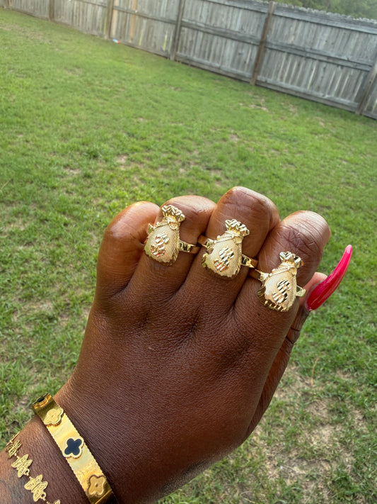 Golden Money Bag Statement Ring