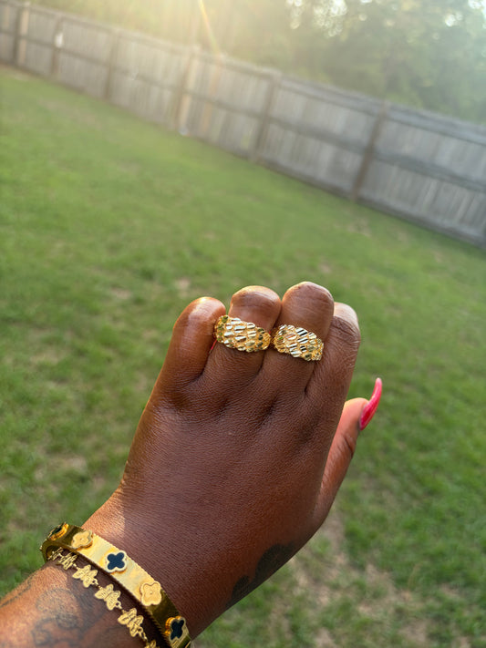 Golden Textured Nugget Statement Ring