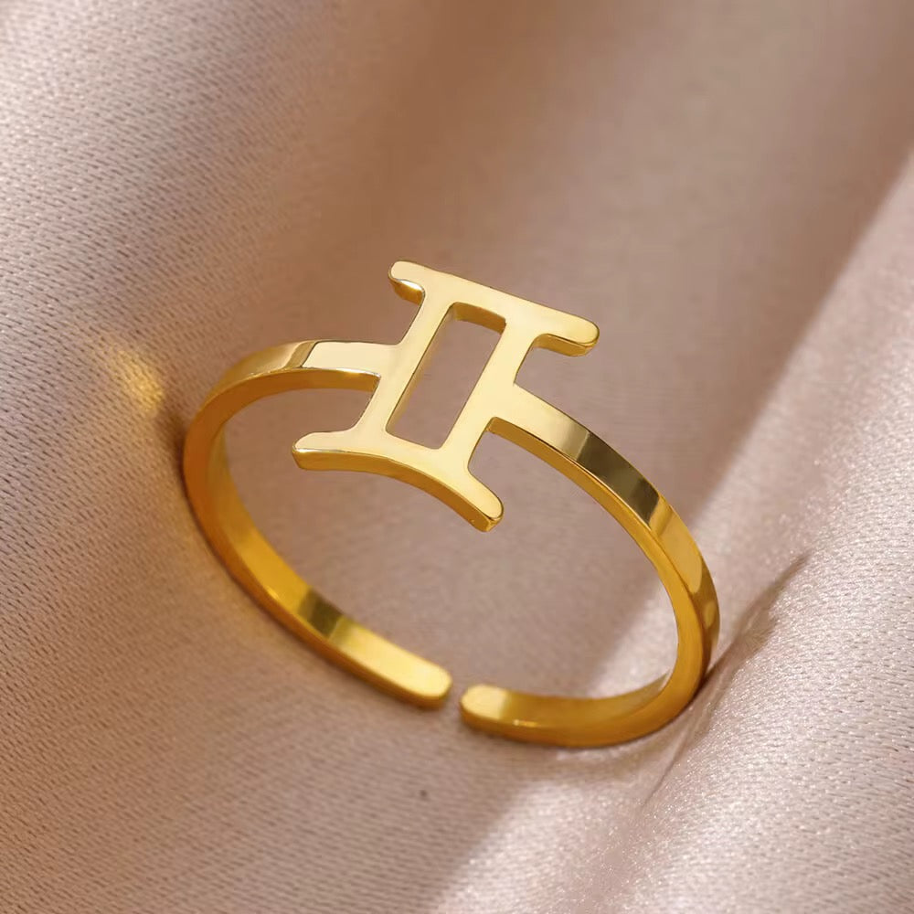 Gold Zodiac Sign Adjustable Ring (Stainless Steel)
