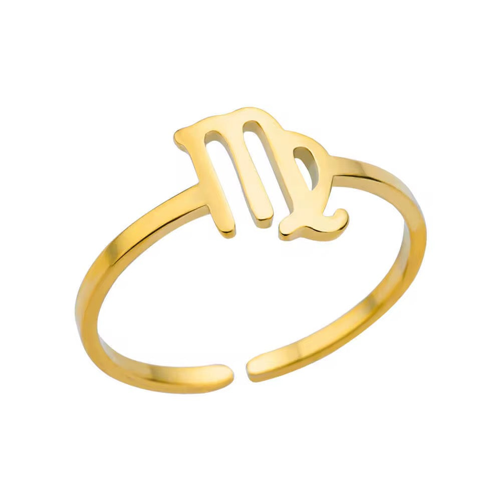Gold Zodiac Sign Adjustable Ring (Stainless Steel)