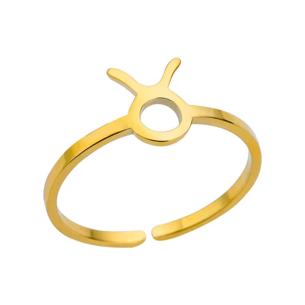 Gold Zodiac Sign Adjustable Ring (Stainless Steel)