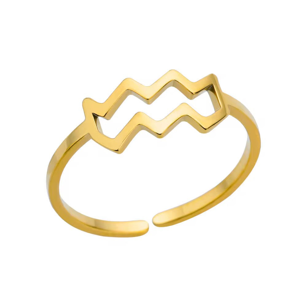 Gold Zodiac Sign Adjustable Ring (Stainless Steel)