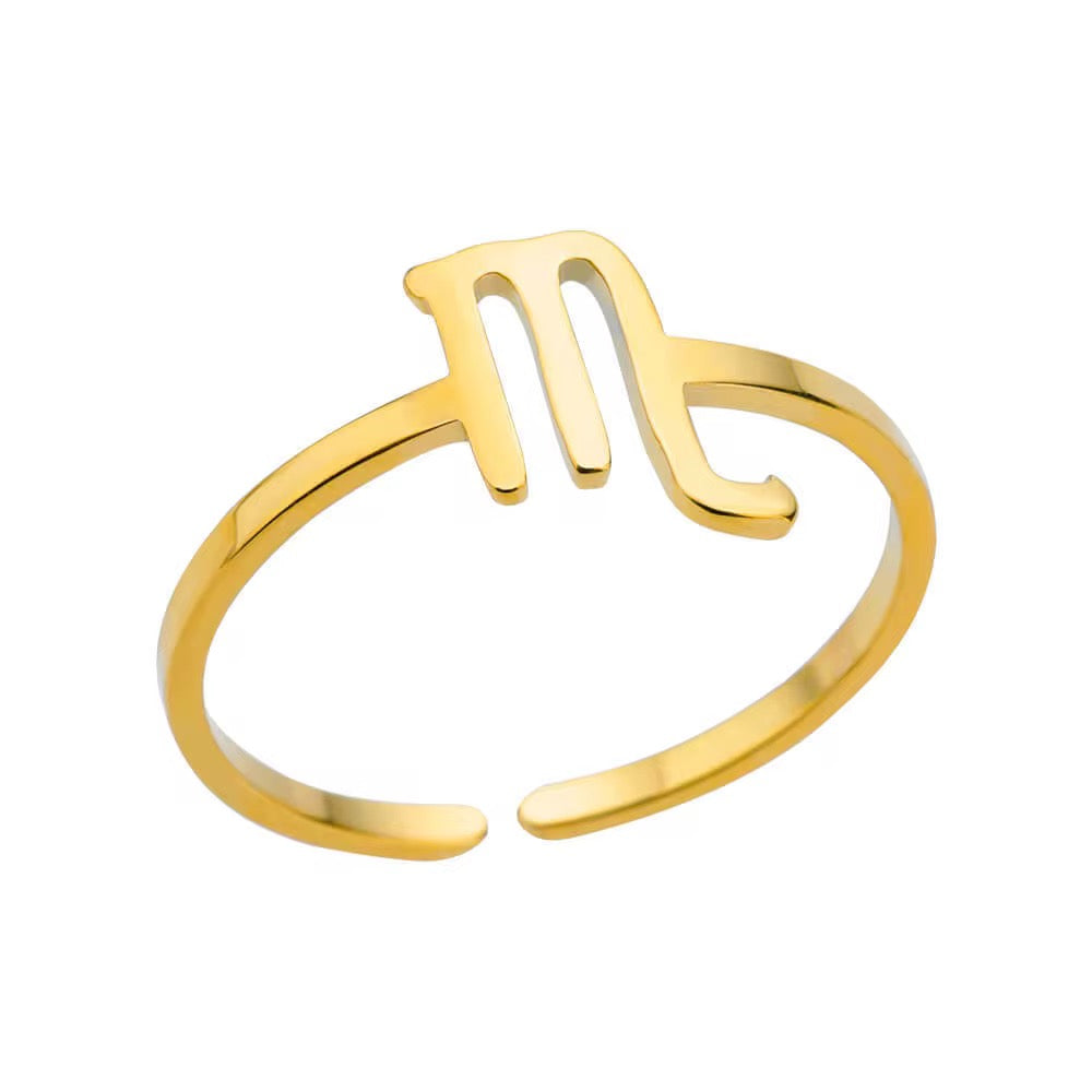 Gold Zodiac Sign Adjustable Ring (Stainless Steel)