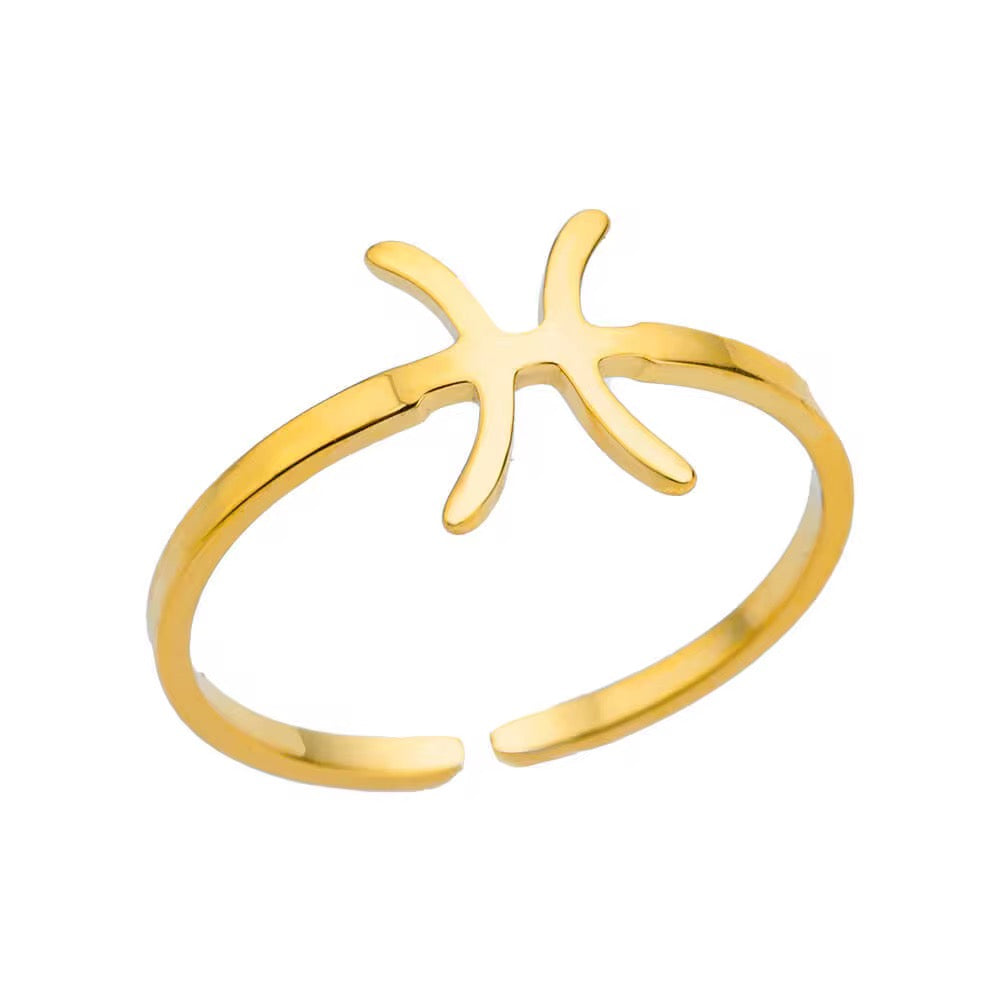 Gold Zodiac Sign Adjustable Ring (Stainless Steel)