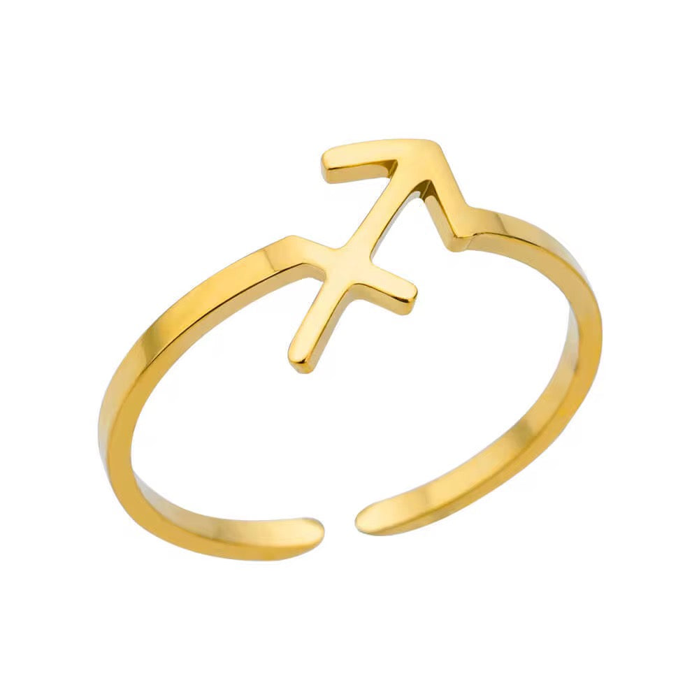Gold Zodiac Sign Adjustable Ring (Stainless Steel)
