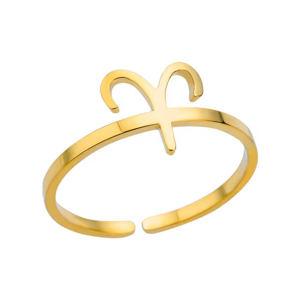 Gold Zodiac Sign Adjustable Ring (Stainless Steel)