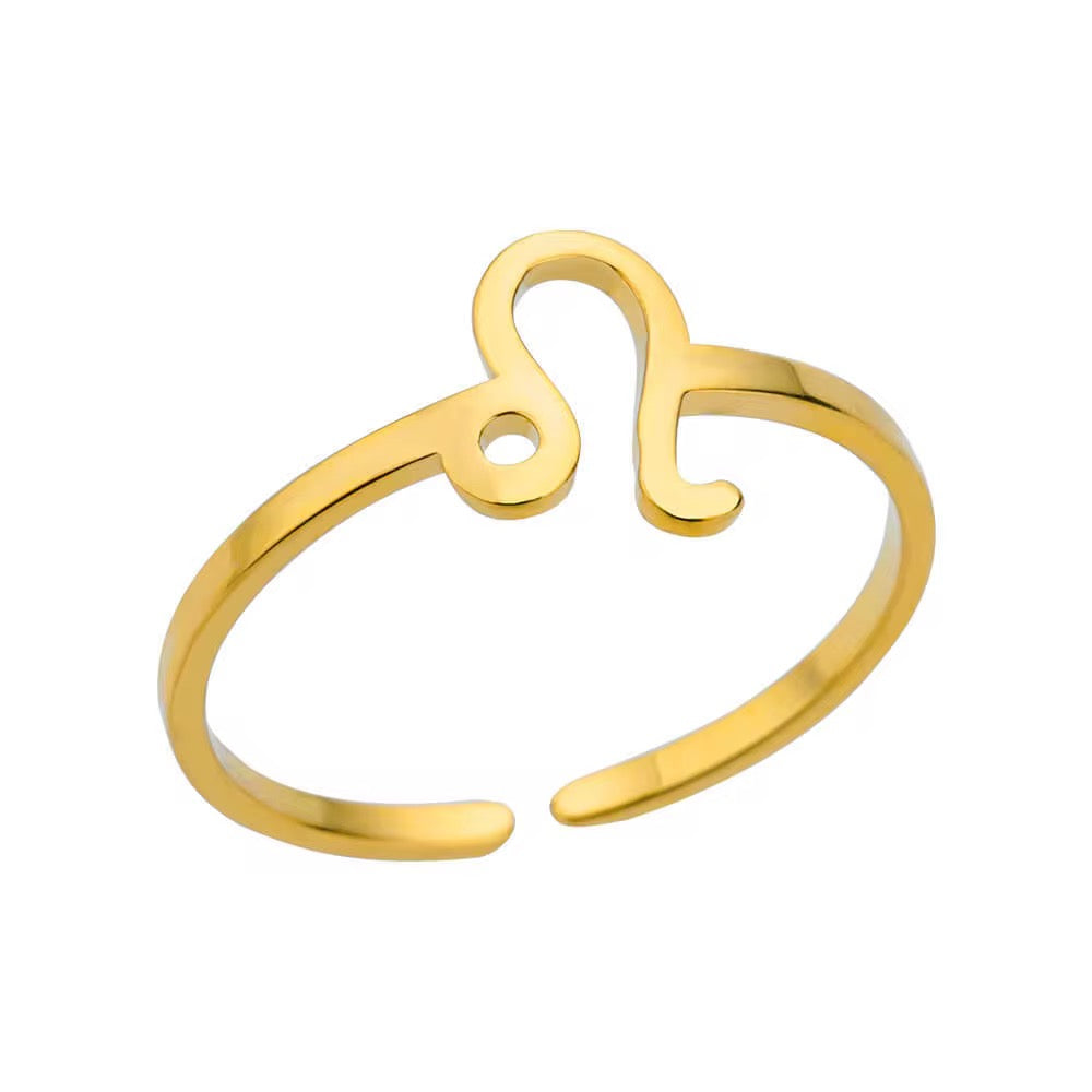 Gold Zodiac Sign Adjustable Ring (Stainless Steel)