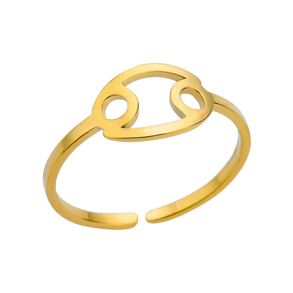 Gold Zodiac Sign Adjustable Ring (Stainless Steel)
