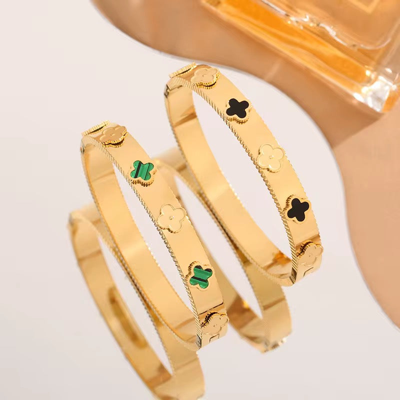 Lucky Clover Gold Bangle Bracelet