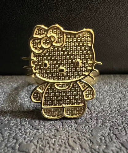 Hello Kitty 18k Gold Plated Stainless Steel Statement Ring